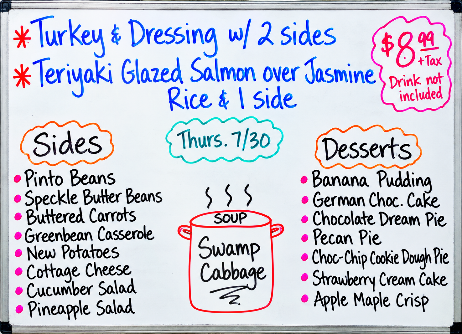 This week's specials board, in her handwriting